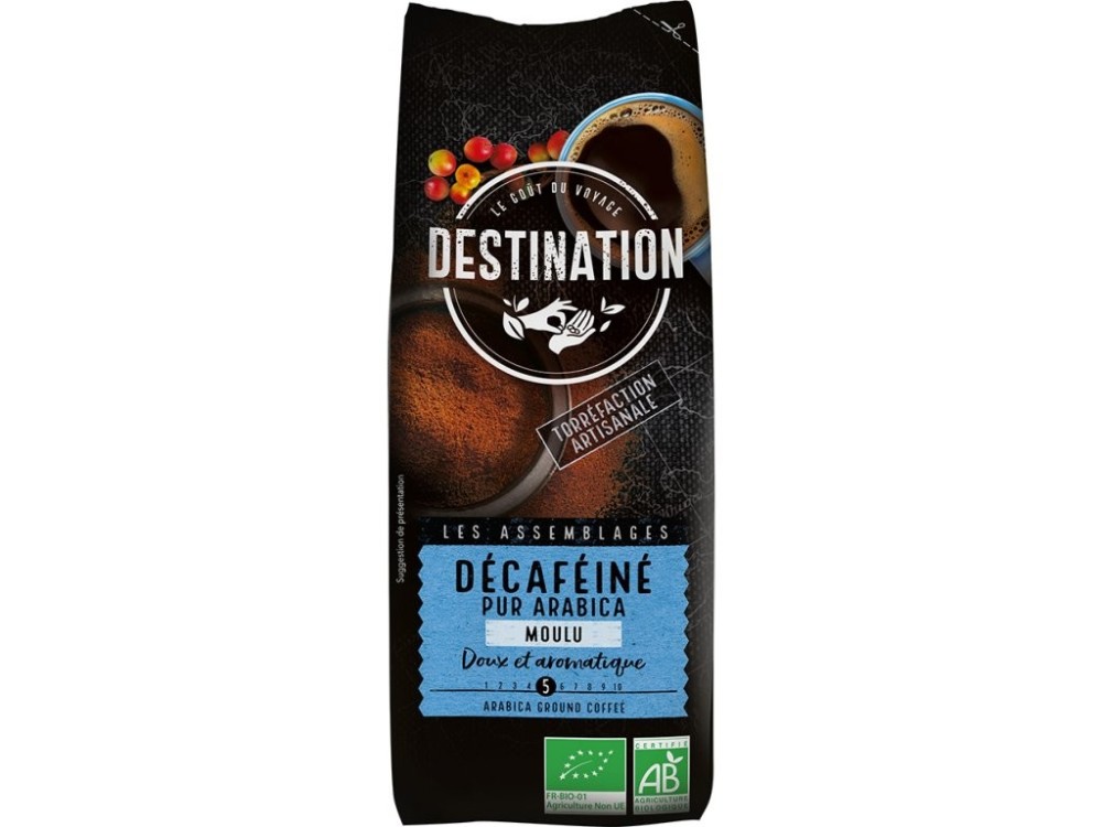 Bio káva mletá 100% arabika bez kofeinu Destination 250 g