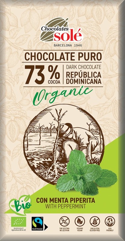 Bio hořká čokoláda s mátou SOLE 100g