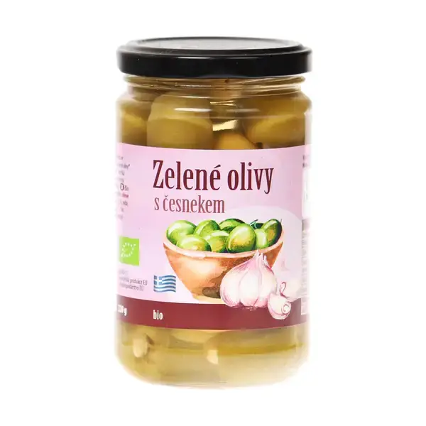 Bio olivy zelené plněné česnekem 320 g  BIO NEBIO