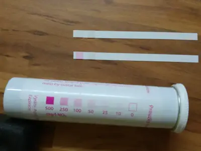 Test dusičnanů před a po instalaci filtru Dionela